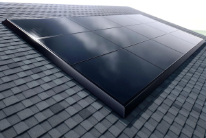 Low-profile Tesla Solar Panels installed on a residential shingle roof